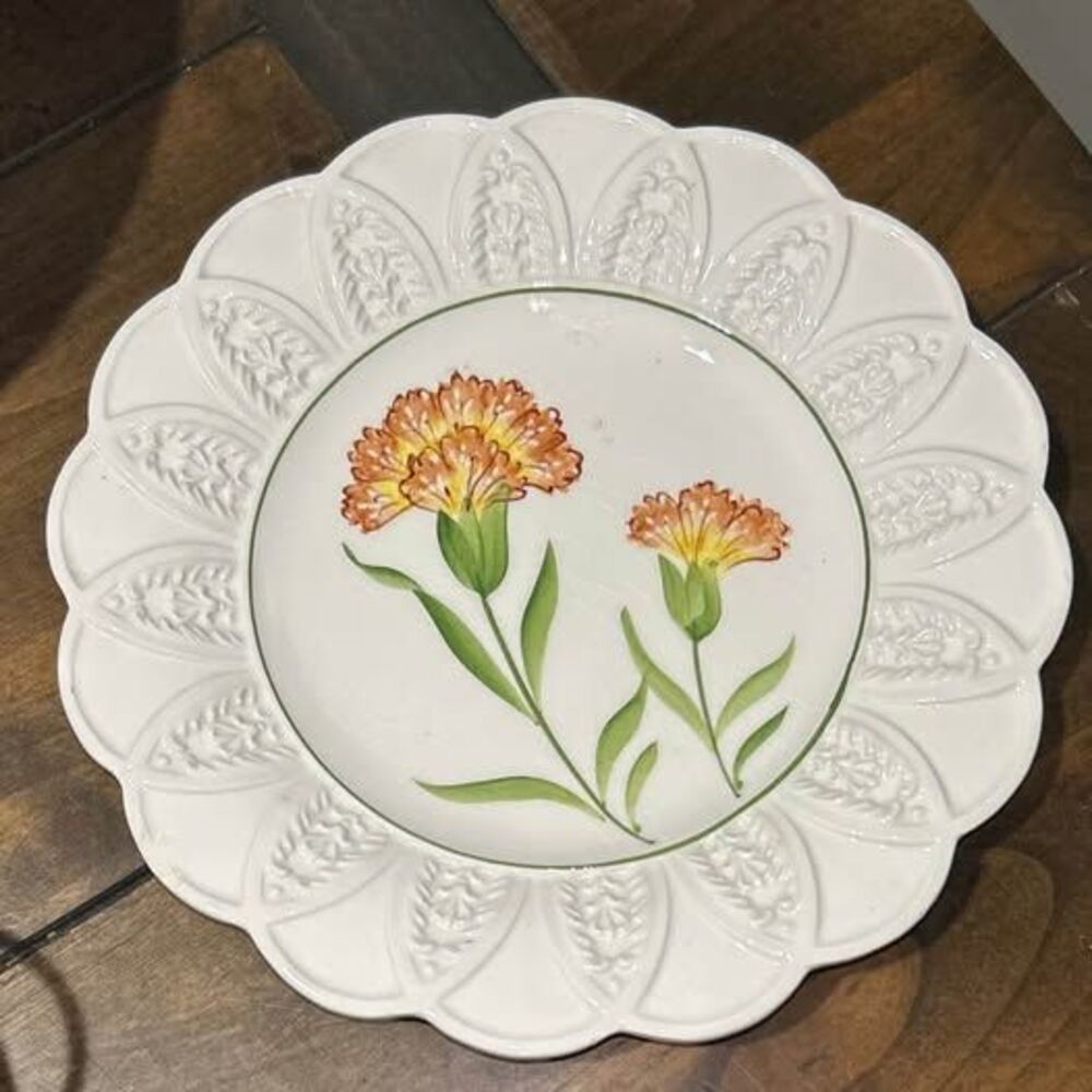 San Marco Nove Italy Floral Scalloped Plate Small Salad Plate Embossed Carnation